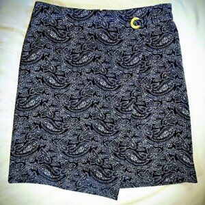 Michael Kors Womens Blue Paisley Faux Wrap Skirt With Gold Detail Size Small